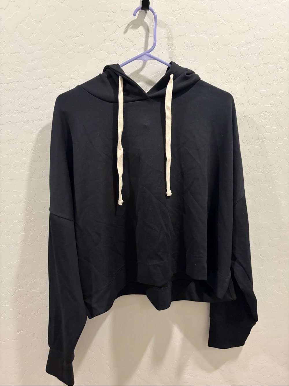 Black better / together size XL cropped pullover hoodie with cream drawstrings a